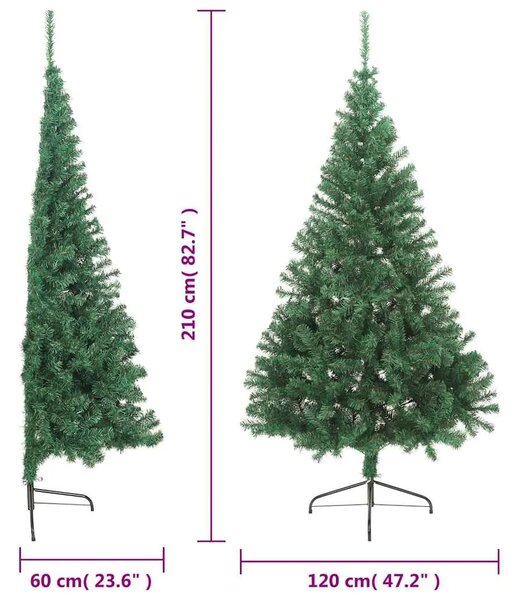 Umjetna polovica božićnog drvca sa stalkom zelena 210 cm PVC - Zelena 210 cm 1 1