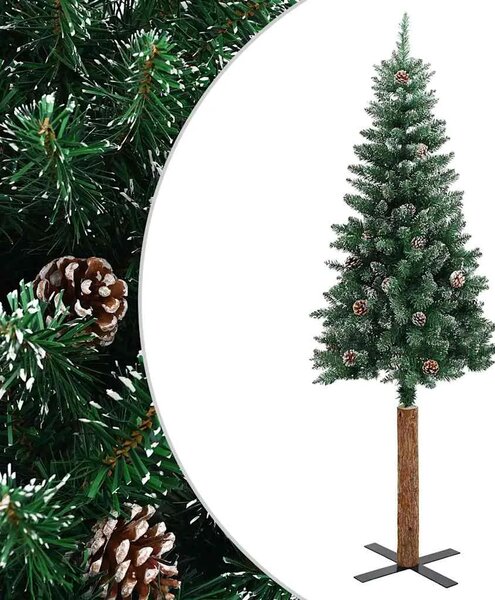 Tanko božićno drvce s pravim drvom i snijegom zeleno 150 cm - 150 x 66 cm 1 Sa bijelim snijegom 1