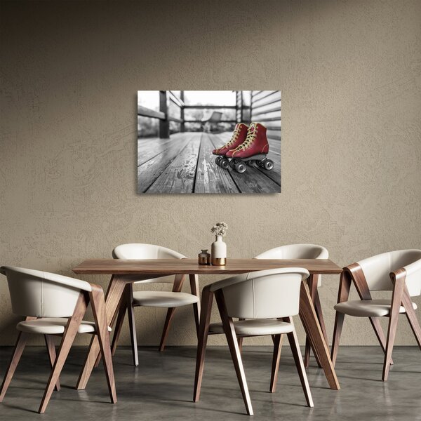 Staklena slika crvenih starih cipela za rošule (70x50 cm)