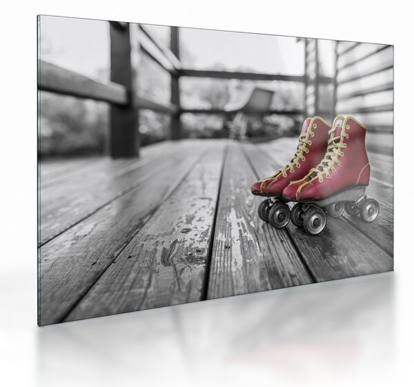 Staklena slika crvenih starih cipela za rošule (70x50 cm)