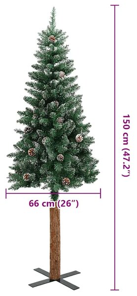 Tanko božićno drvce s pravim drvom i snijegom zeleno 150 cm - 150 x 66 cm 1 Sa bijelim snijegom 1