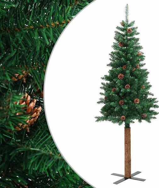 Tanko božićno drvce s pravim drvom i šiškama zeleno 150 cm PVC - 150 x 66 cm 1 Sa čunjevima 1