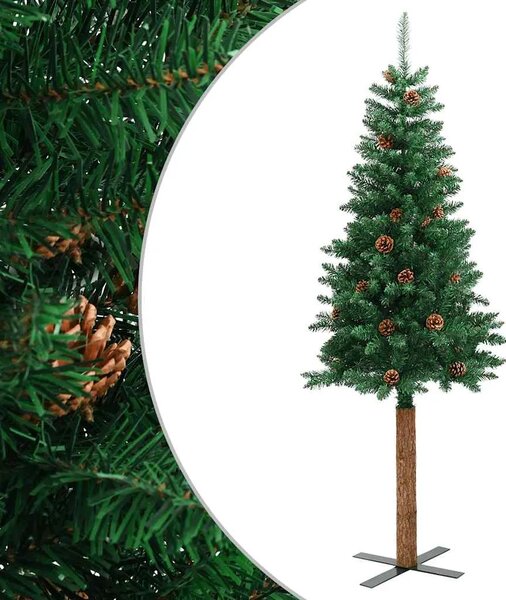 Tanko božićno drvce s pravim drvom i šiškama zeleno 210 cm PVC - 210 x 77 cm 1 Sa čunjevima 1