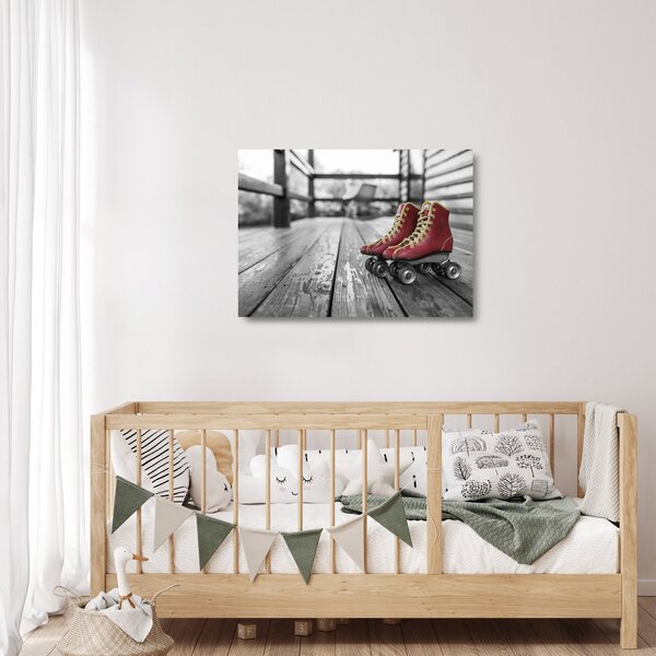 Staklena slika crvenih starih cipela za rošule (70x50 cm)