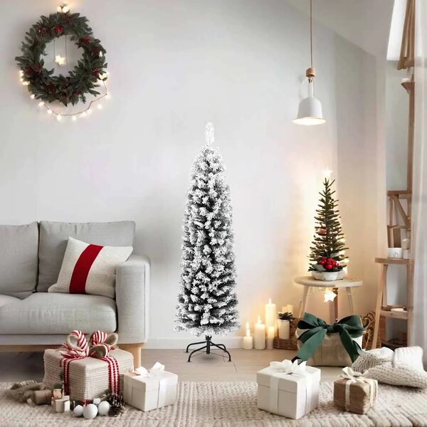 Tanko umjetno božićno drvce sa snijegom zeleno 150 cm PVC - Zelena i bijela 150 cm 1 Osnovni
