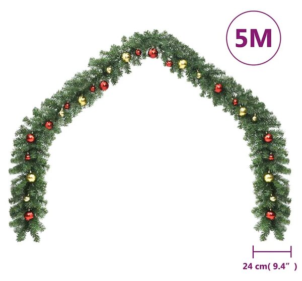 Božićna girlanda ukrašena kuglicama i LED svjetlima 5 m - 5 m 1 s kuglicama i LED svjetlima 1