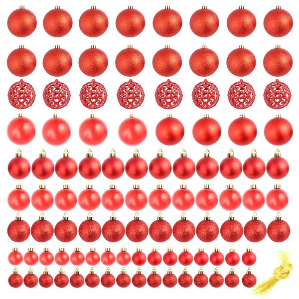 Set božićnih kuglica 100 komada 3/4/6 cm crveni - Crvena 100 Crvena