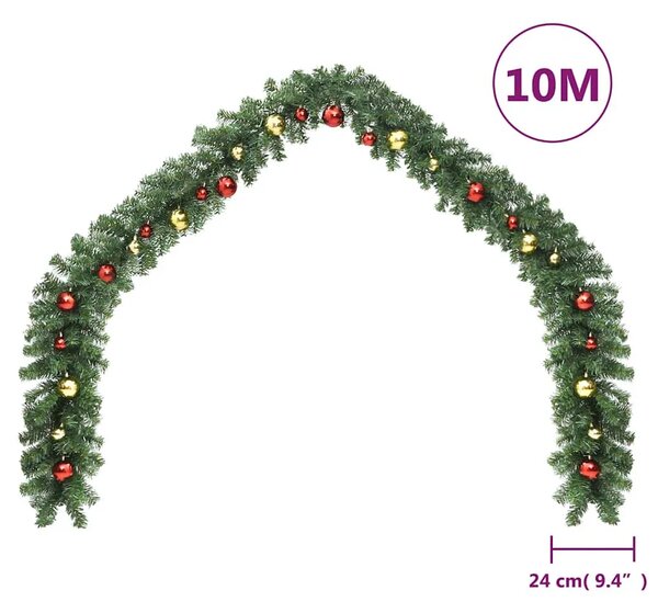 Božićna girlanda ukrašena kuglicama i LED svjetlima 10 m - 10 m 1 s kuglicama i LED svjetlima 1