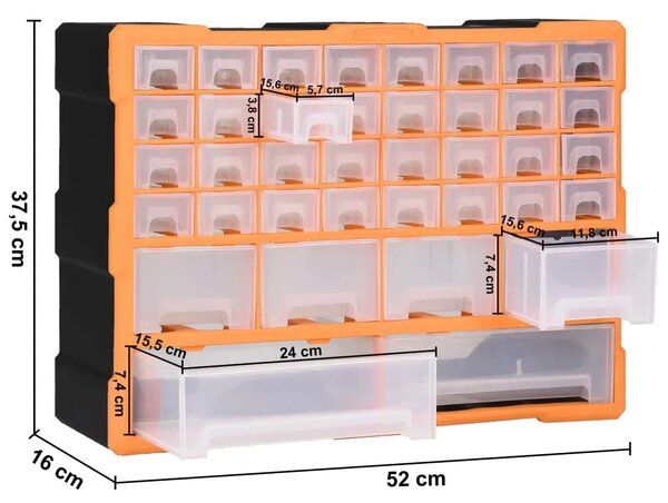 Organizator s 38 ladica 52 x 16 x 37 5 cm - Narančasta i crna 38 ladica 1 1