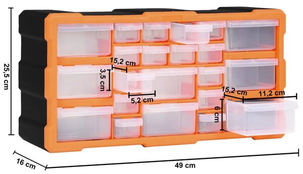 Organizator s 22 ladice 49 x 16 x 25 5 cm - Narančasta i crna 22 ladica 1 1