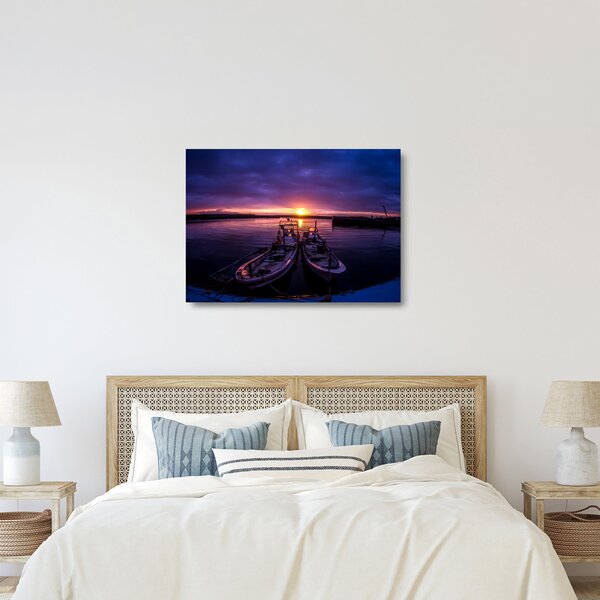 Staklena slika ribarskih brodova u luci (70x50 cm)