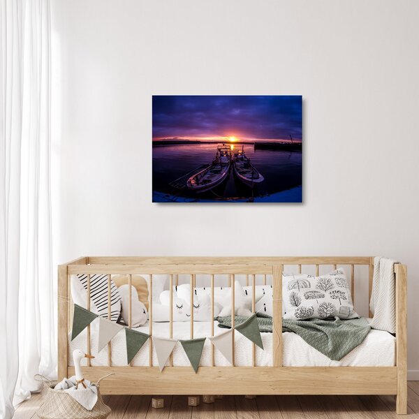 Staklena slika ribarskih brodova u luci (70x50 cm)