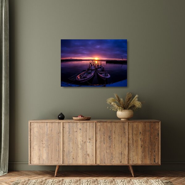 Staklena slika ribarskih brodova u luci (70x50 cm)