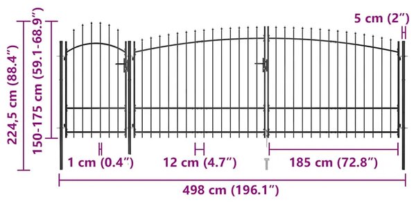 Vrtna ograda Woerden s vrhom u obliku koplja 5x1 75 m crna - 5 x 2.25 m 5 x 2.25 m