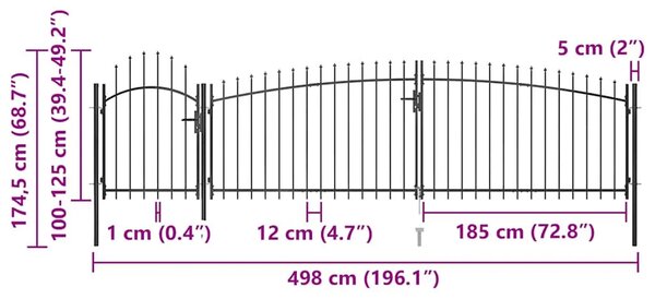 Vrtna ograda Woerden s vrhom u obliku koplja 5x1 25 m crna - 5 x 1.75 m 5 x 1.75 m