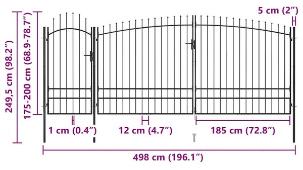Vrtna ograda Woerden s vrhom u obliku koplja 5x1 95 m crna - 5 x 2.45 m 5 x 2.45 m