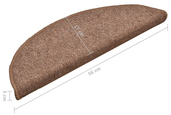 Tepisi za stepenice 15 kom smeđi 56 x 17 x 3 cm - Smeđa 56 x 17 x 3 cm 15 Smeđa