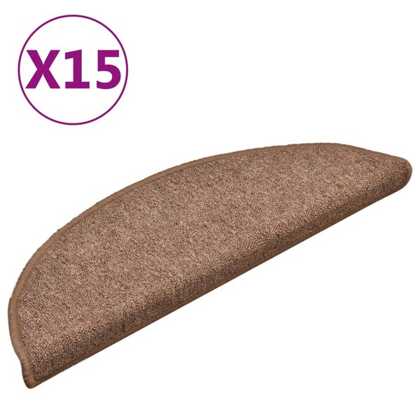 Tepisi za stepenice 15 kom smeđi 56 x 17 x 3 cm - Smeđa 56 x 17 x 3 cm 15 Smeđa