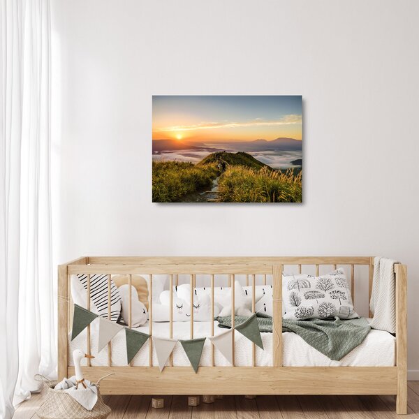 Staklena slika planine pri zalasku sunca (70x50 cm)