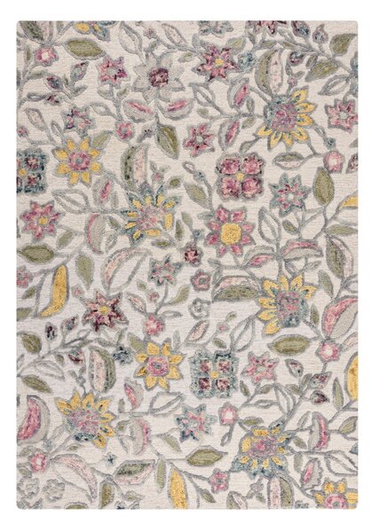 Krem ručno rađen vunen tepih 120x170 cm Tania Floral – Flair Rugs