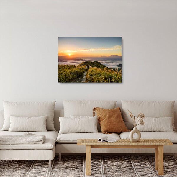 Staklena slika planine pri zalasku sunca (70x50 cm)