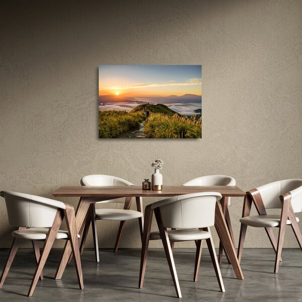 Staklena slika planine pri zalasku sunca (70x50 cm)