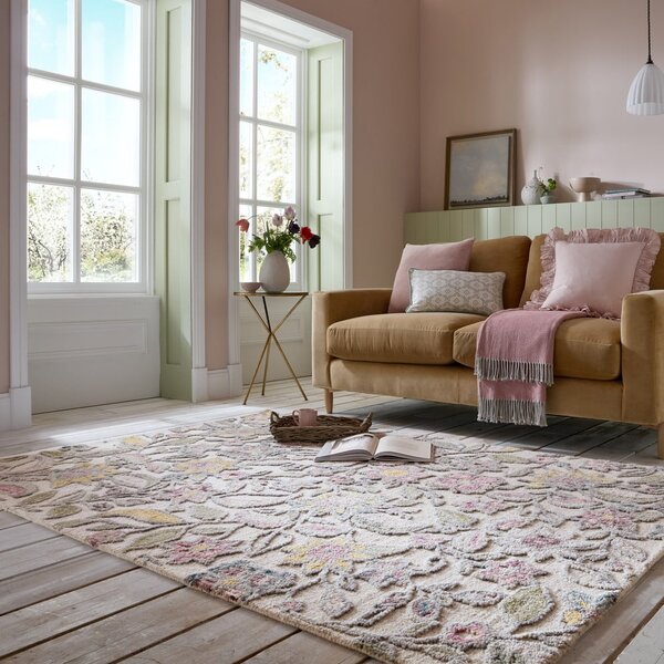Krem ručno rađen vunen tepih 120x170 cm Tania Floral – Flair Rugs