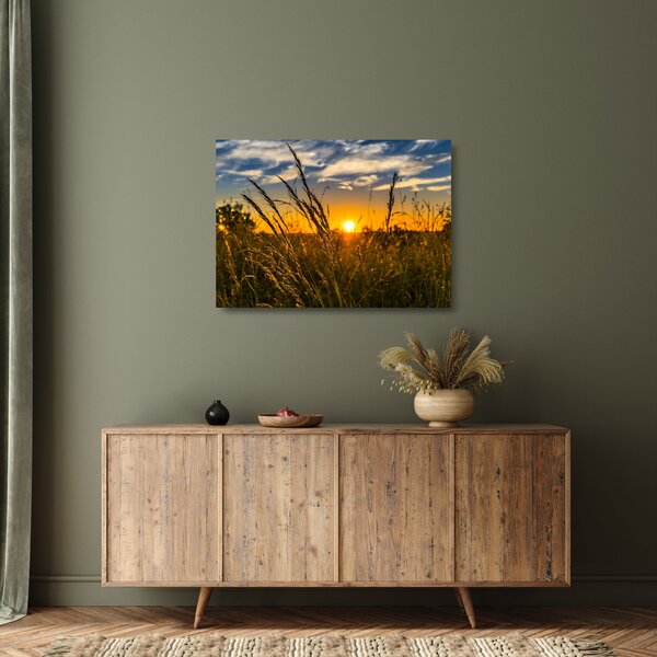Staklena slika polja pri zalasku sunca (70x50 cm)