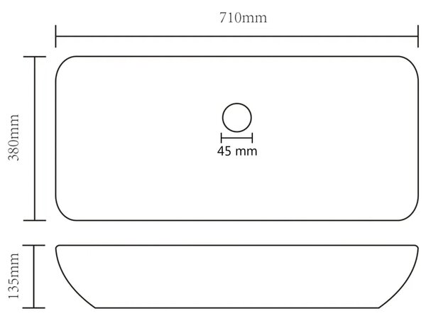 Luksuzni pravokutni Lavabo - Umivaonik mat svjetlosivi 71x38 cm keramički - mat svjetlosiva Mat svjetlosiva