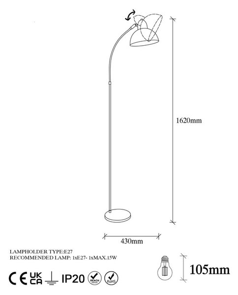 Mjedena stojeća svjetiljka s metalnim sjenilom (visina 162 cm) Marzeo – Opviq lights