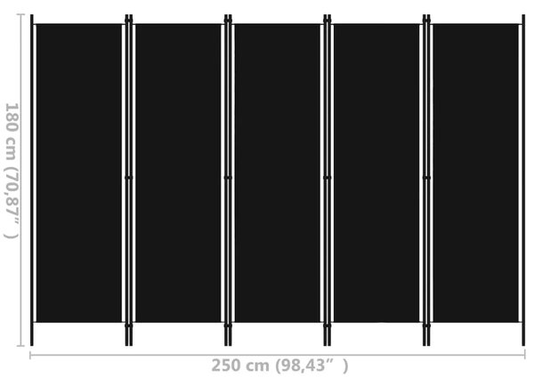 Paravan - Sobna pregrada s 5 panela crna 250 x 180 cm - Crna 5 1 Crna