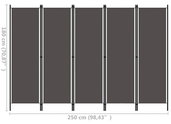 Paravan - Sobna pregrada s 5 panela antracit 250 x 180 cm - Antracit 5 1 Antracit