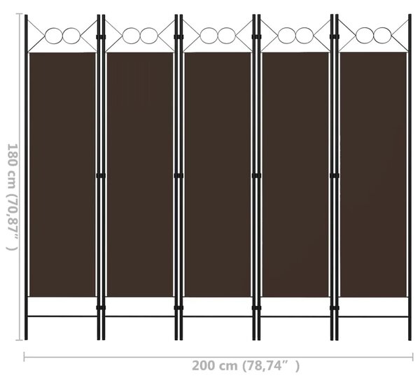Paravan - Sobna pregrada s 5 panela smeđa 200 x 180 cm - Smeđa 5 1 Smeđa