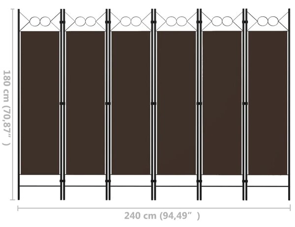 Paravan - Sobna pregrada sa 6 panela smeđa 240 x 180 cm - Smeđa 6 1 Smeđa