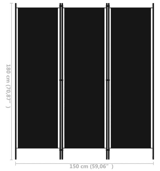 Paravan - Sobna pregrada s 3 panela crna 150 x 180 cm - Crna 3 1 Crna