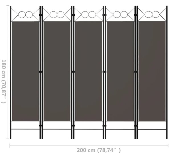 Paravan - Sobna pregrada s 5 panela antracit 200 x 180 cm - Antracit 5 1 Antracit