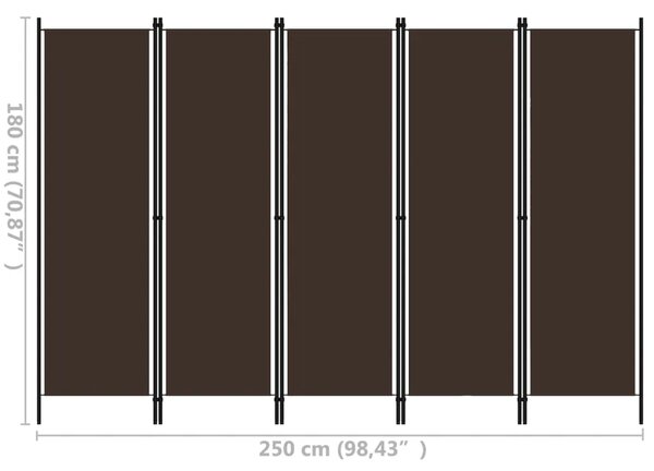 Paravan - Sobna pregrada s 5 panela smeđa 250 x 180 cm - Smeđa 5 1 Smeđa