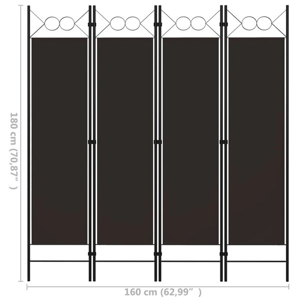 Paravan - Sobna pregrada s 4 panela smeđa 160 x 180 cm - Smeđa 4 1 Smeđa