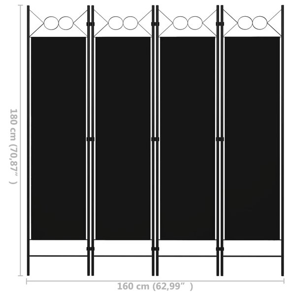 Paravan - Sobna pregrada s 4 panela crna 160 x 180 cm - Crna 4 1 Crna