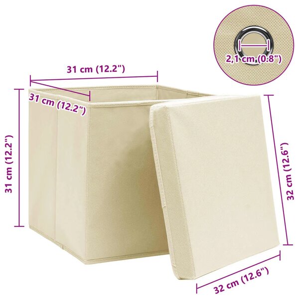 Kutije za pohranu s poklopcima 4 kom krem 32x32x32 cm tkanina - Krem s poklopcima 4 1 Krem s poklopcima