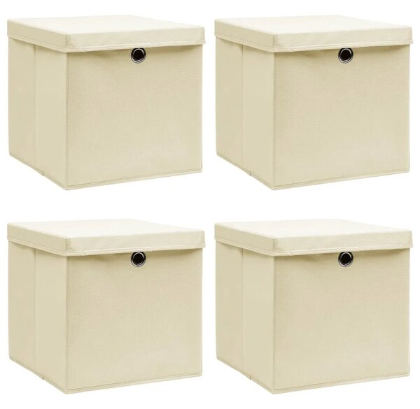 Kutije za pohranu s poklopcima 4 kom krem 32x32x32 cm tkanina - Krem s poklopcima 4 1 Krem s poklopcima