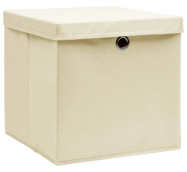 Kutije za pohranu s poklopcima 4 kom krem 32x32x32 cm tkanina - Krem s poklopcima 4 1 Krem s poklopcima