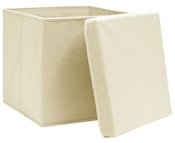 Kutije za pohranu s poklopcima 4 kom krem 32x32x32 cm tkanina - Krem s poklopcima 4 1 Krem s poklopcima