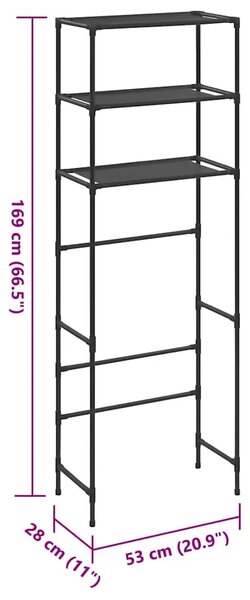 Stalak za pohranu iznad toaleta s 3 razine crni 53x28x169 cm - Crna 53 x 28 x 169 cm Crna 53 x 28 x 169 cm