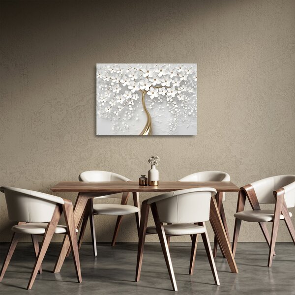 Staklena slika bijelog stabla s cvijećem (70x50 cm)