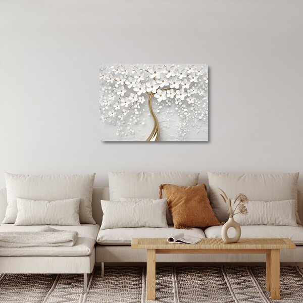 Staklena slika bijelog stabla s cvijećem (70x50 cm)