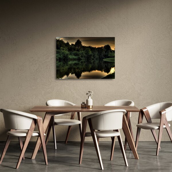 Staklena slika jezera u šumi (70x50 cm)