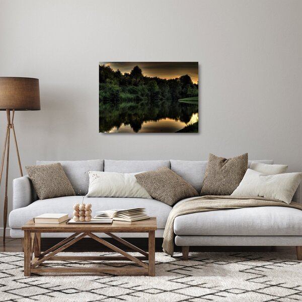 Staklena slika jezera u šumi (70x50 cm)