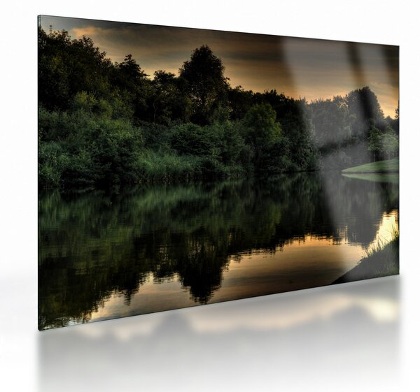 Staklena slika jezera u šumi (70x50 cm)