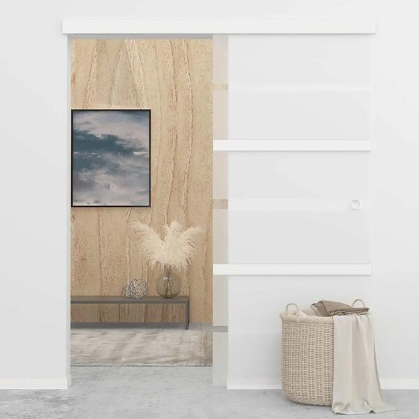 Staklena klizna vrata ESG i aluminija 90 x 205 cm srebrna - 90 x 205 cm 1 Bez mekog zaustavljanja 90 x 205 cm